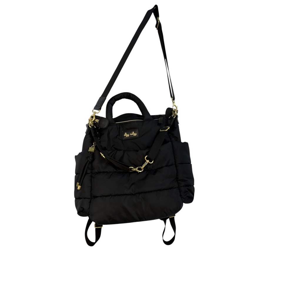 Itzy Ritzy Dream Backpack Diaper Bag Black Puffer Quilted Convertible